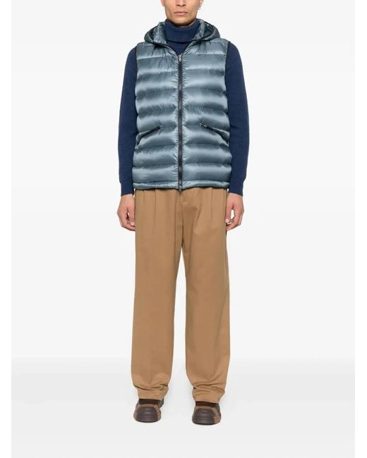 Herno Blue Down Vest With Detachable Hood for men