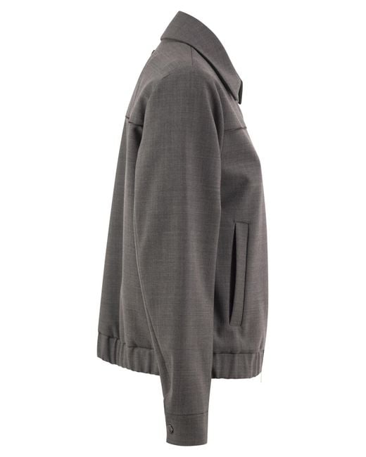 Peserico Gray Stretch Wool Blend Bomber Jacket
