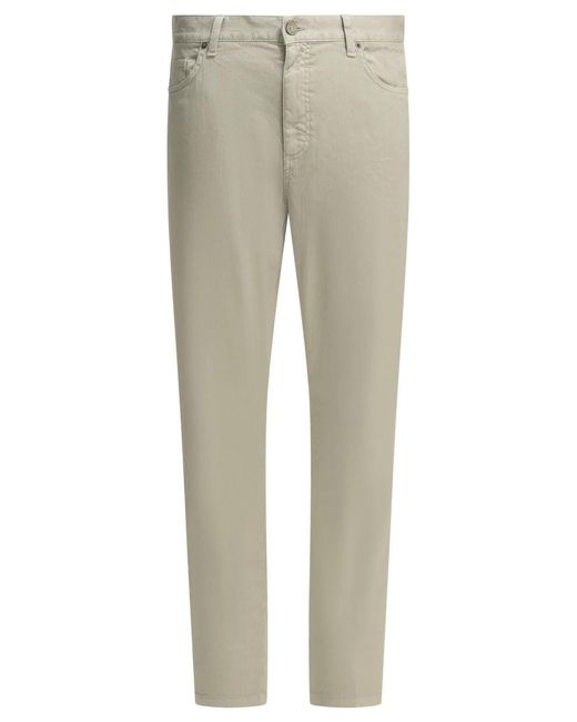 Zegna Natural Roccia Linen Cotton Lycra Cotton Calf Leather Straight Leg Jeans for men