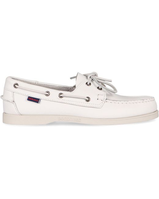 Sebago White Portland Leather Boat Shoes for men