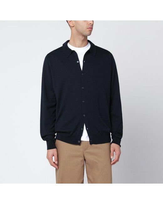 John Smedley Blue Wool Cardigan for men