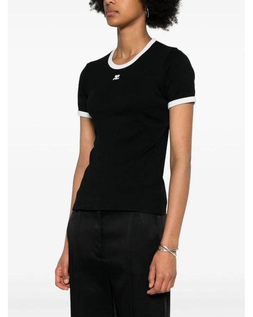 Courreges Black Courregès Contrast Cotton T-Shirt