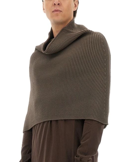 Rick Owens Brown Knitted Cape for men