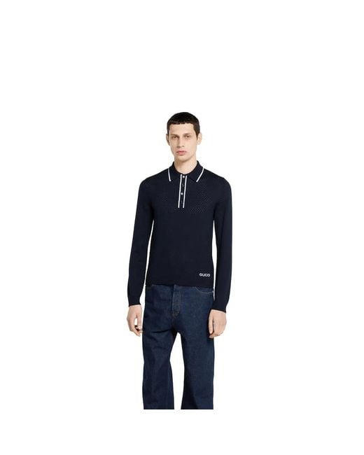 Gucci Blue Long Sleeves Polo for men