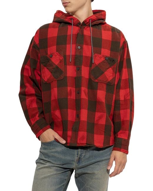 DIESEL Red Distressed-Hooded Shirt for men