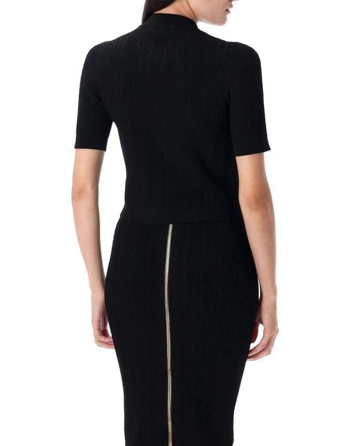 Balmain Black Ribbed And Cable-Knit Cardigan