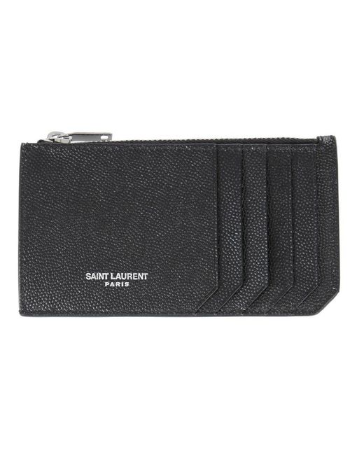 Saint Laurent Black Card Holder With Zipper And Logo for men