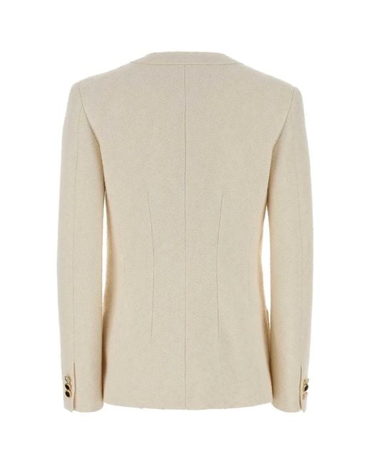 Alessandra Rich Natural Tweed Boucle Jacket With Bow And Pockets