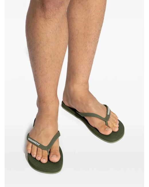 DSquared² Green Thong Flip-Flops With Logo for men