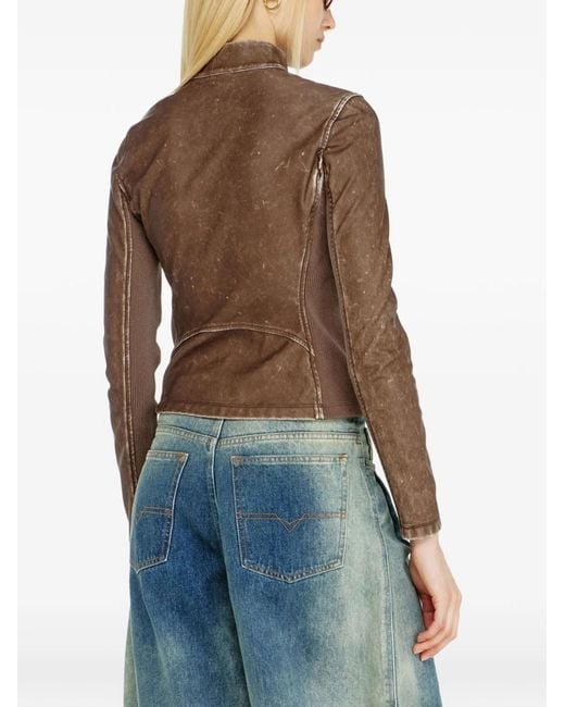 DIESEL Brown Biker Jacket With Ribbed Knit Inserts