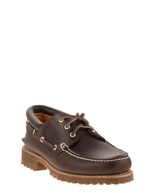 Timberland Brown 3-Eye Lug Boat Shoes for men