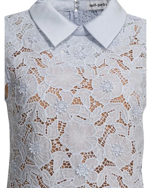 Self-Portrait Gray Guipure Lace Mini Dress