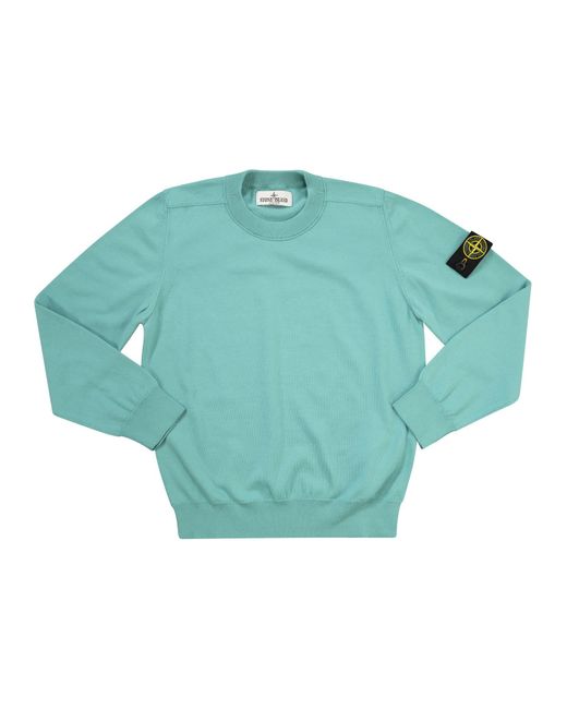 Stone Island Blue Cotton Crewneck Sweater