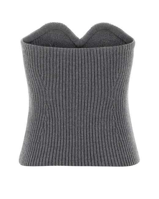 Jil Sander Gray No-Remove Brand. Remove Color. Wool Blend Bodice Top