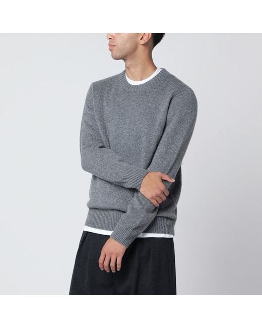 Soft Goat Gray Cashmere Crewneck Sweater for men