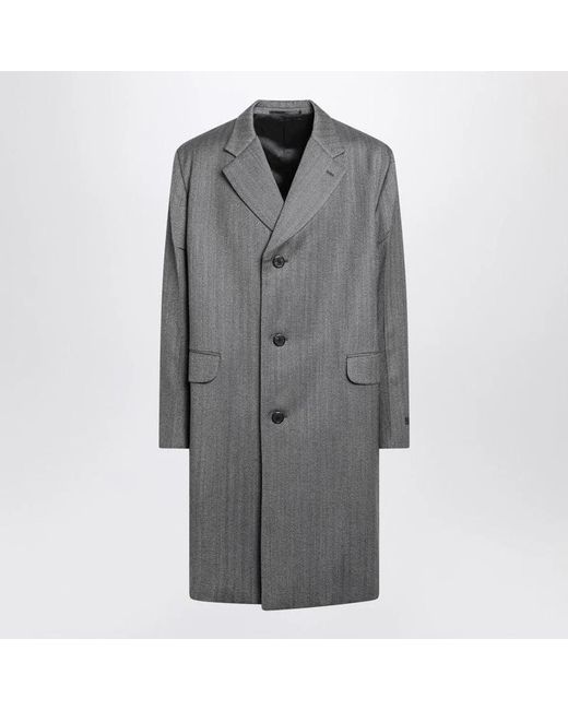 Prada Gray Single-Breasted Wool Coat for men
