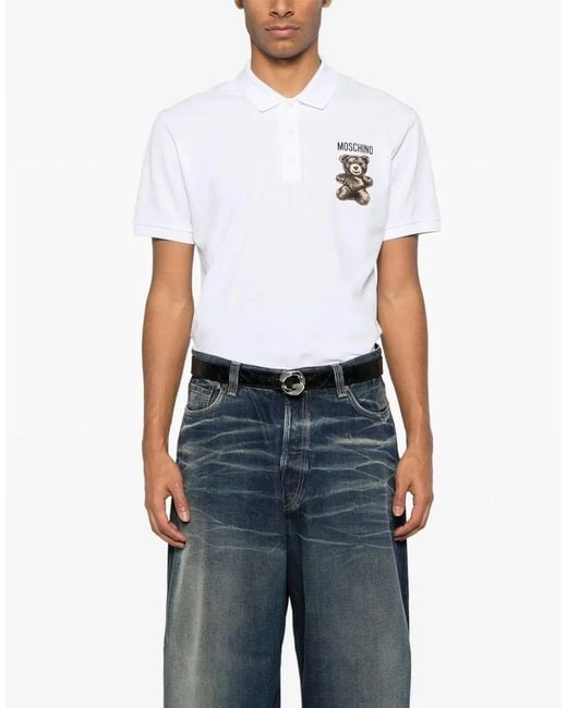 Moschino Couture White Teddy Bear Logo Polo Shirt for men