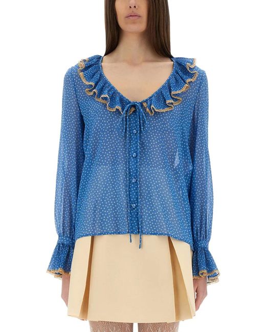 Valentino Garavani Blue Silk Blouse
