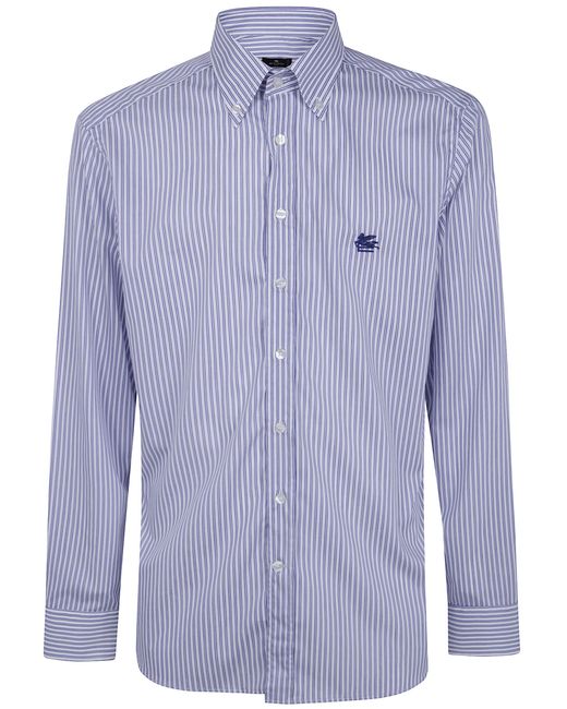 Etro Blue Printed Cotton Shirt for men