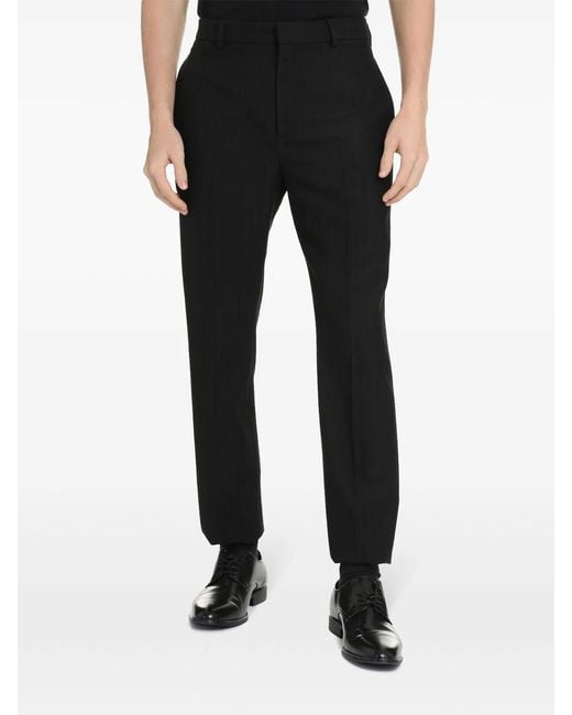 Saint Laurent Black Pressed-Crease Pleated Straight-Leg Trousers for men
