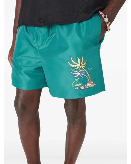 Casablanca Green Logo-Print Swim Shorts for men