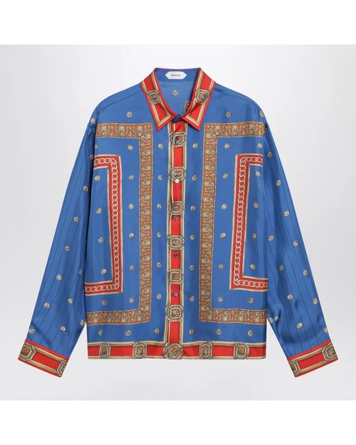 Versace Blue Regular Printed Silk Twill Shirt for men