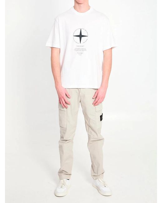 Stone Island White Regular Fit T-Shirt With “Light Compass” Print for men