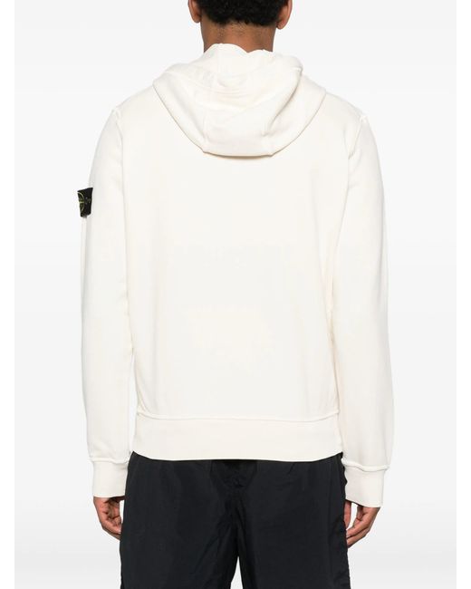 Stone Island White Regular Fit Hoodie With Zip And Pockets for men