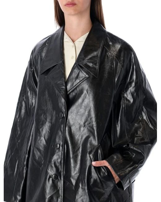 Low Classic Black Oversized Faux Leather Coat