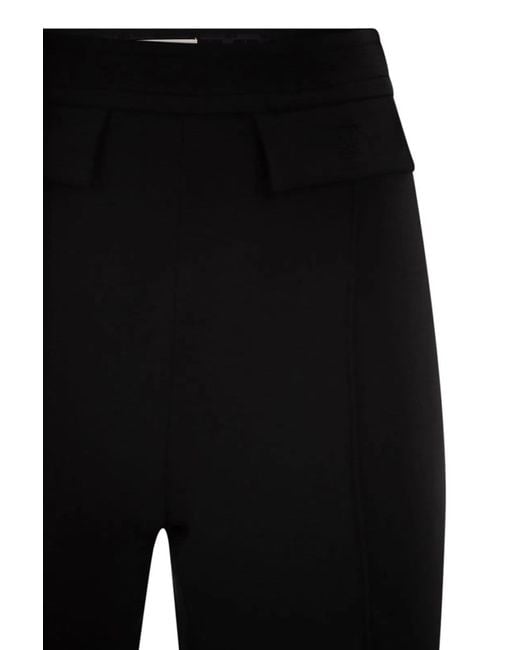 Elisabetta Franchi Black Double Stretch Crepe Trousers With Embroidered Logo