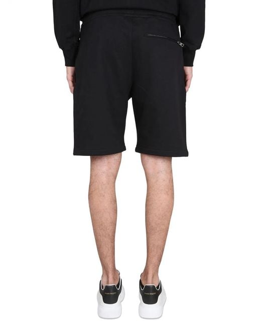 McQueen Black Bermuda Shorts With Graffiti Logo Print for men