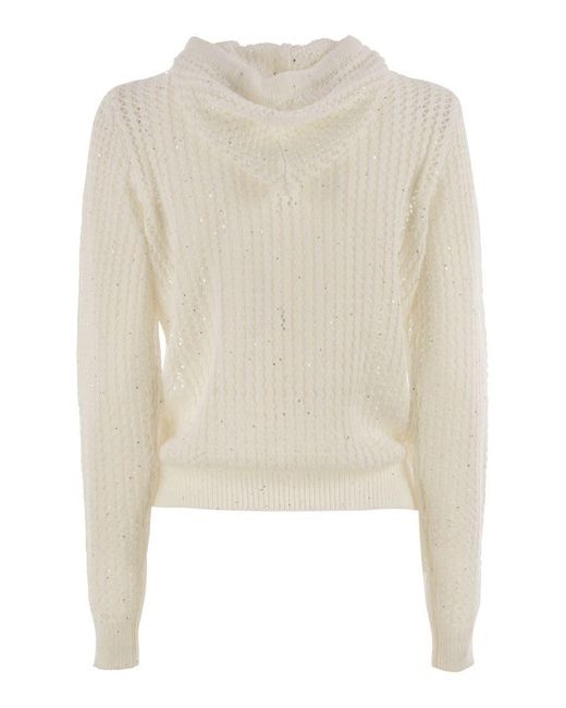 Peserico Natural Pure Cotton Cordonet Jumper With Sequins