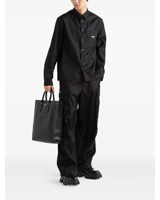 Prada Black Re-Nylon Point-Collar Shirt for men