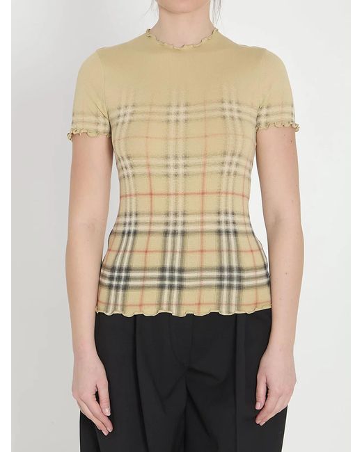 Burberry Natural Stretch Cotton T-Shirt With Shaded Check