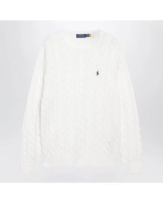 Polo Ralph Lauren White Cable-Knit Cotton Sweater for men