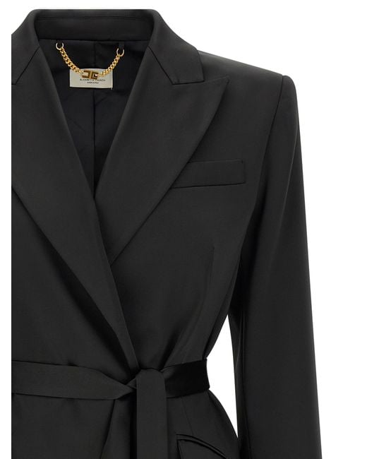 Elisabetta Franchi Black Stretch Satin Blazer
