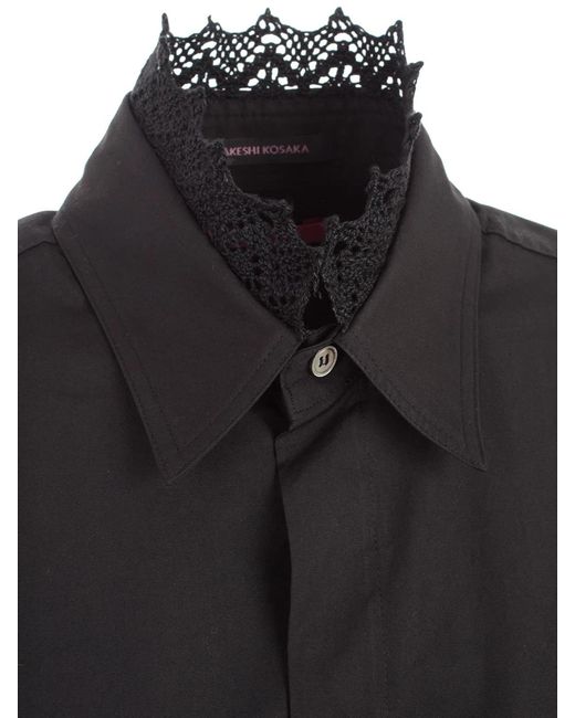 Y's Yohji Yamamoto Black Shirt L/S Collar Lace