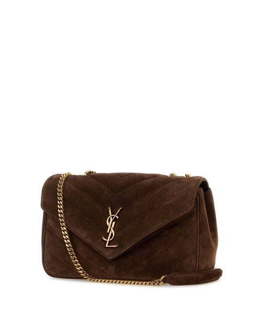 Saint Laurent Brown Suede Medium Loulou Shoulder Bag