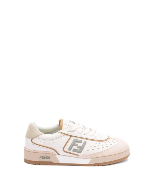 Fendi White Uwhi Sage Linen Leather Sneakers