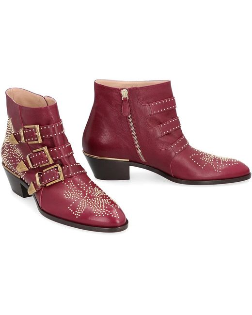 Chloé Red Susanna Ankle Boots