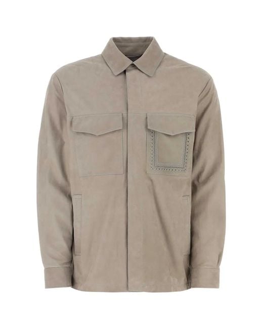 Etro Gray Dove Grey Suede Shirt for men