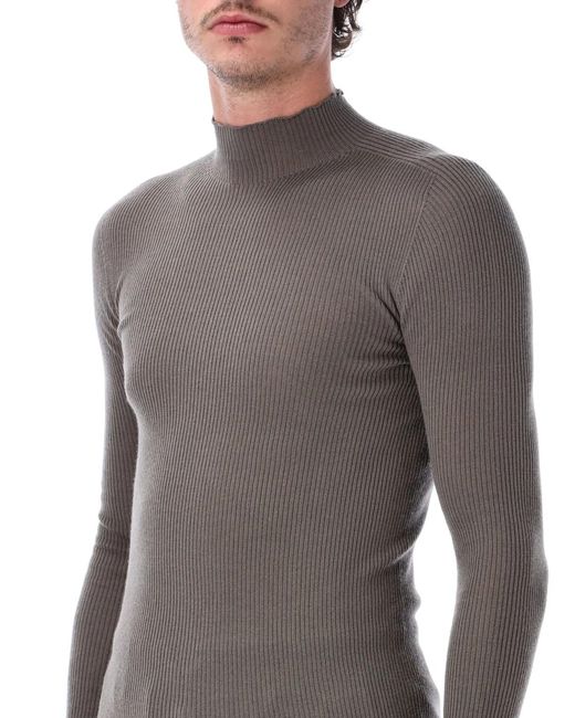 Rick Owens Gray Ribbed Lupetto Wool Turtleneck Sweater for men