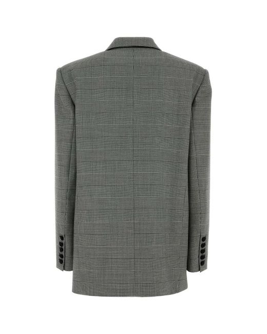 Balmain Gray Houndstooth Double-Breasted Wool-Blend Blazer