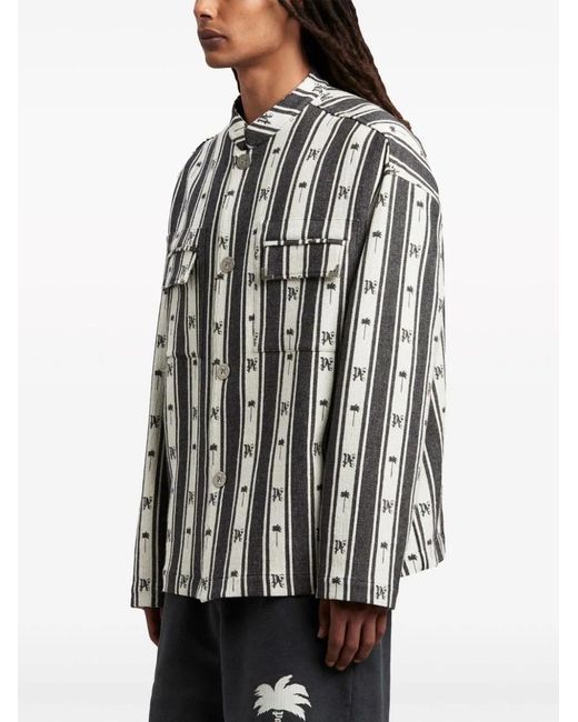 Palm Angels Black Metal Frame Stripes Overshirt for men