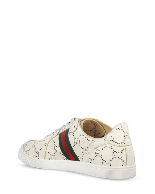 Gucci White Gg Web Stripe Leather Sneakers