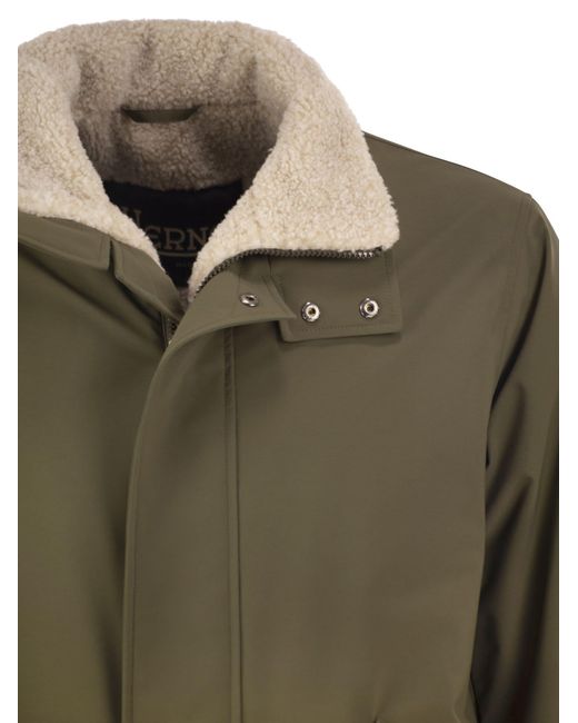 Herno Green Soft Shell Coat With Shearling-Effect Lining for men
