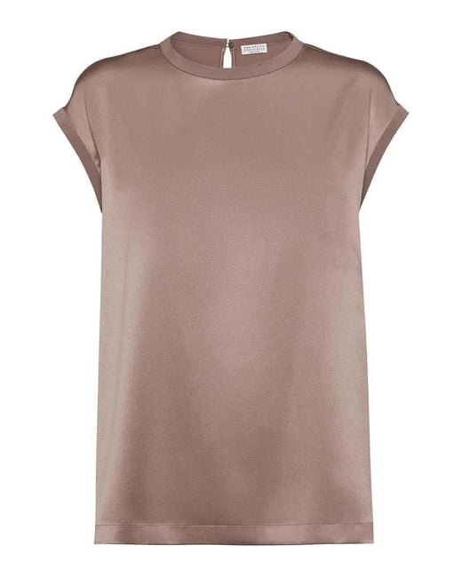 Brunello Cucinelli Brown T-Shirt With 'Monili'