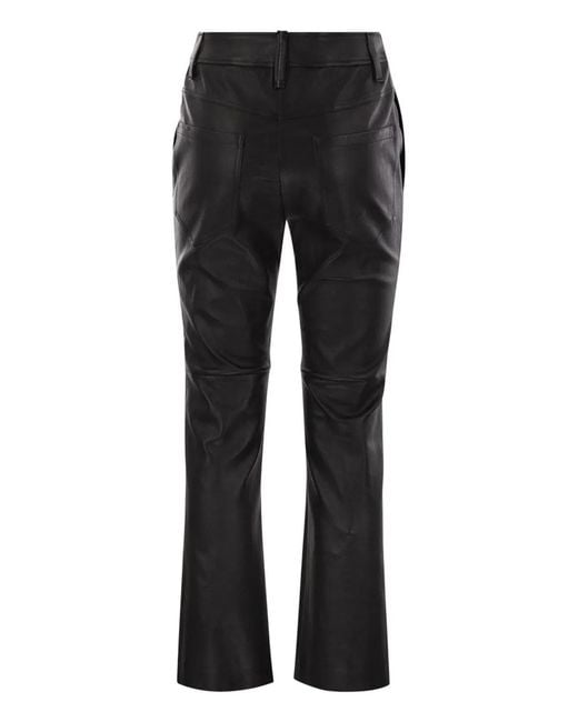 Brunello Cucinelli Black Stretch Nappa Leather Square Cigarette Trousers With Jewellery