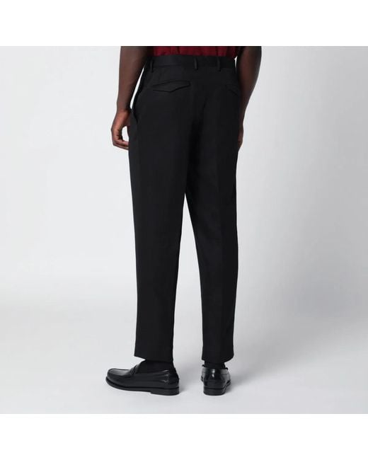 Santaniello Black Cotton And Linen Trousers for men