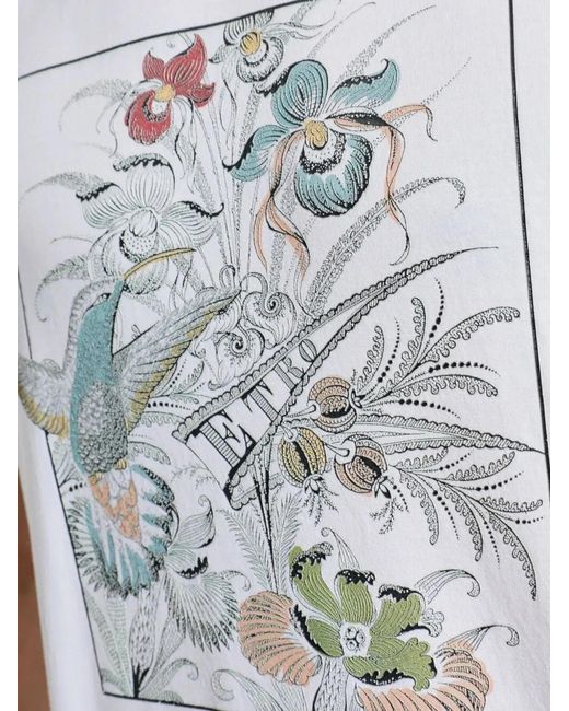 Etro White Floral-Print Cotton T-Shirt for men